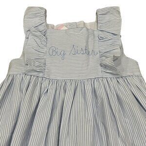 James & Lottie Boutique "Big Sister" Blue & White Striped Sadie Dress Size 6 NWT